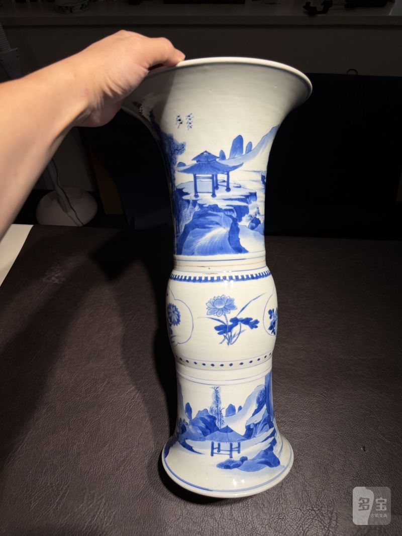 清康熙 青花山水人物故事图花觚 - 图5